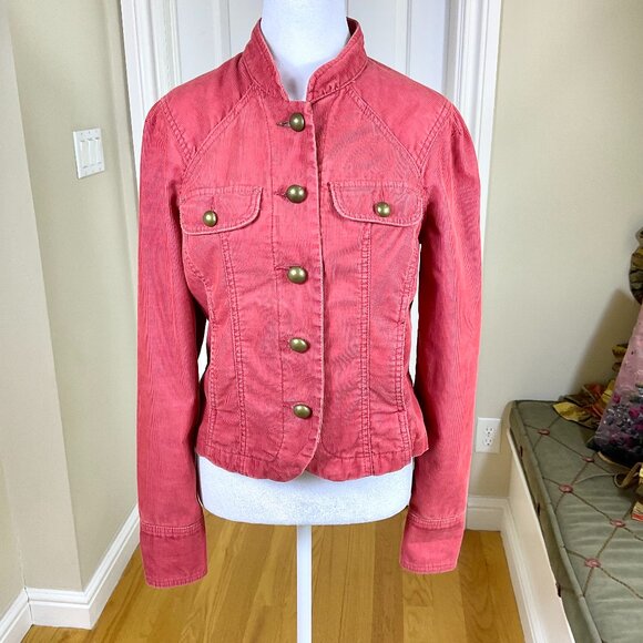 Calvin Klein Jacket Corduroy Y2K Coral Gold Trim & Graphic Logo Back (M) - Picture 1 of 8